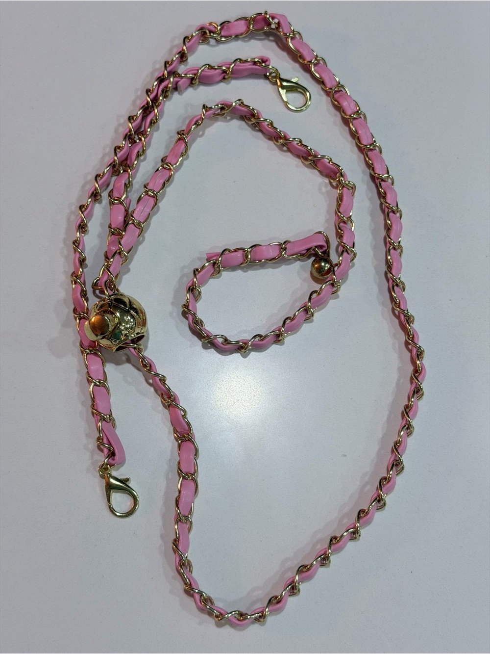 Gold-Tone Pink Braided Chain Replacement Crossbody Strap